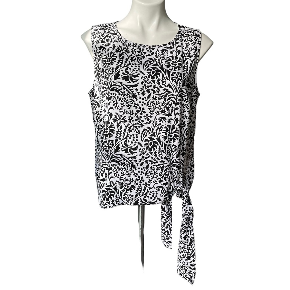 Talbots Black and White Sleeveless SideTie Blouse, Sz L